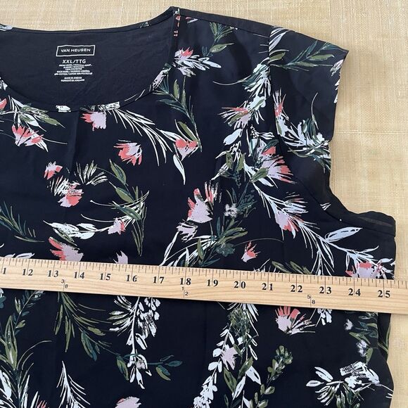 Van Heusen Floral Top Womens Plus Size XXL Mix Media Flowy Black Short Sleeves - Picture 4 of 7
